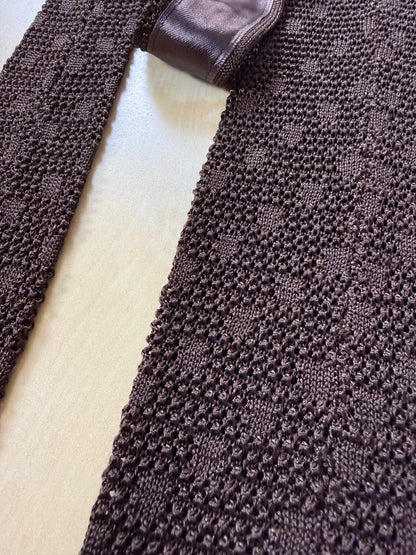 Cravatta tricot in seta marrone anni '70