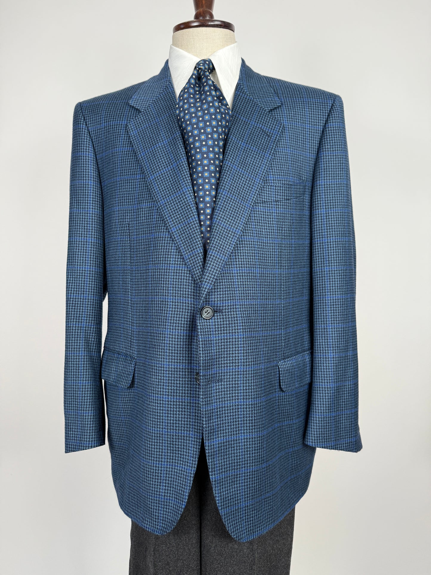 Giacca anni ‘80 pied-de-poule finestrato blu lana e cashmere - tg. 54/56