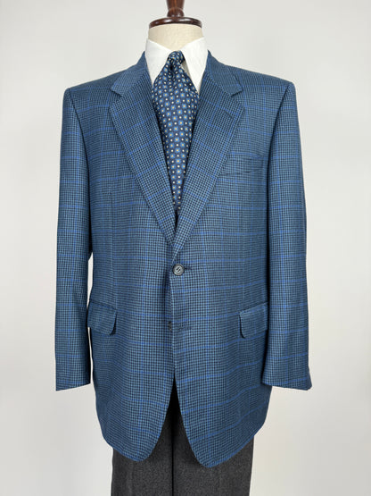 Giacca anni ‘80 pied-de-poule finestrato blu lana e cashmere - tg. 54/56