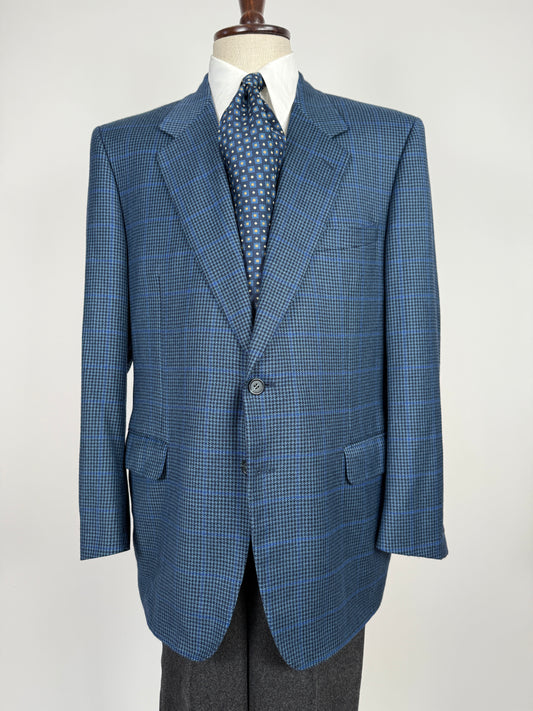 Giacca anni ‘80 pied-de-poule finestrato blu lana e cashmere - tg. 54/56