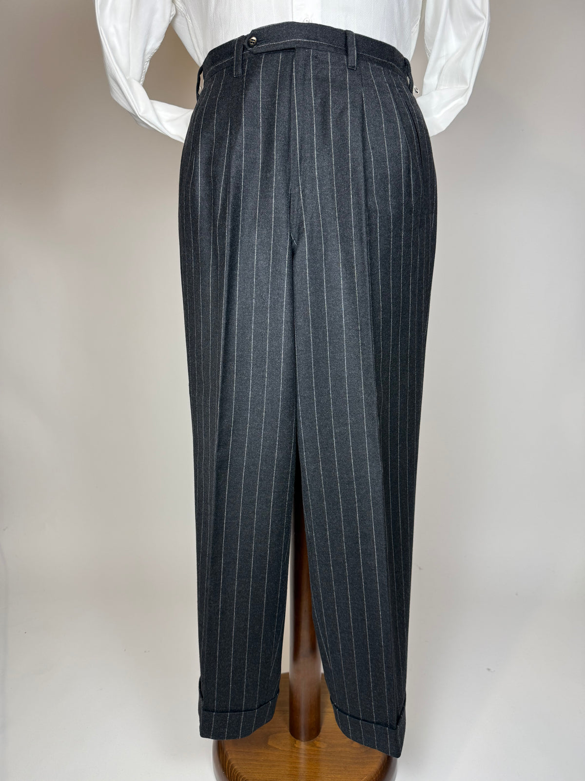 Completo gessato sartoriale in flanella lana e cashmere tessuto Loro Piana - tg. 50