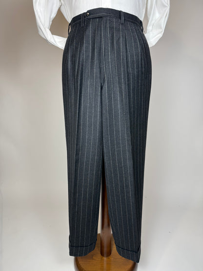 Completo gessato sartoriale in flanella lana e cashmere tessuto Loro Piana - tg. 50