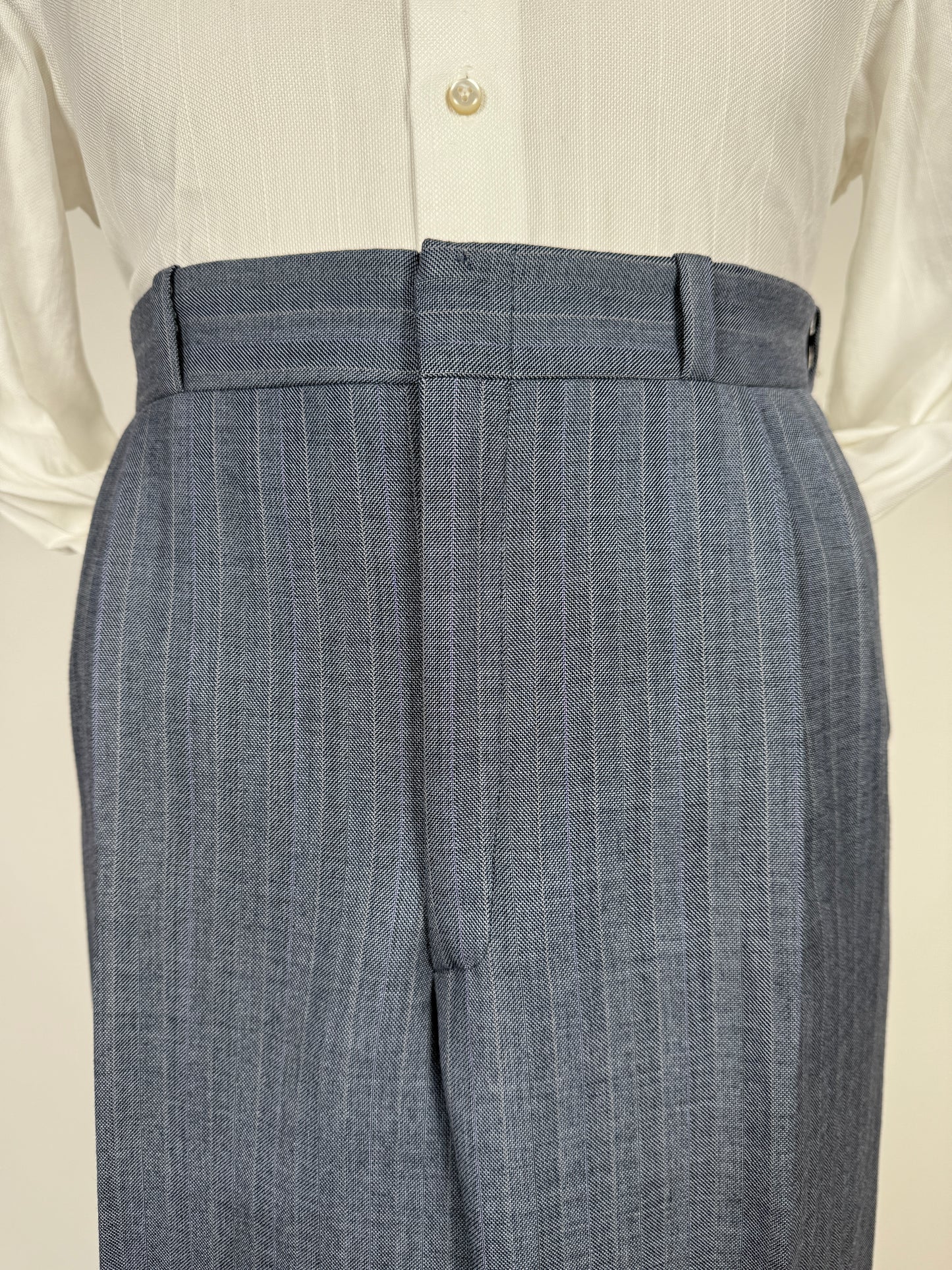 Completo sartoriale anni ‘60/'70 in grisaglia color carta da zucchero gessato - tg. 50/52