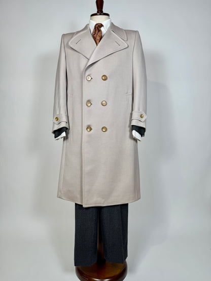 Cappotto doppiopetto anni ‘70 in twill di lana color avorio - tg. 46-48