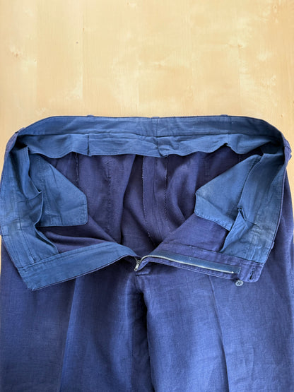 Completo sartoriale anni '70 in lino blu stile workwear - tg. 54