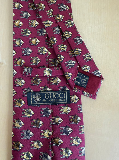 Cravatta Gucci bordeaux con pesci