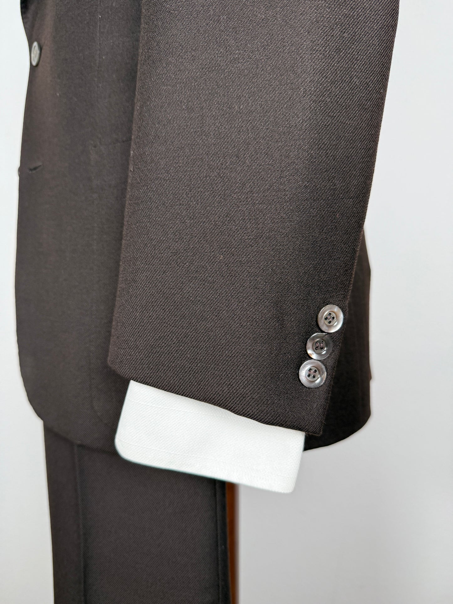 Completo 3 pezzi anni ‘70 a zampa in flanella marrone - tg. 44/46