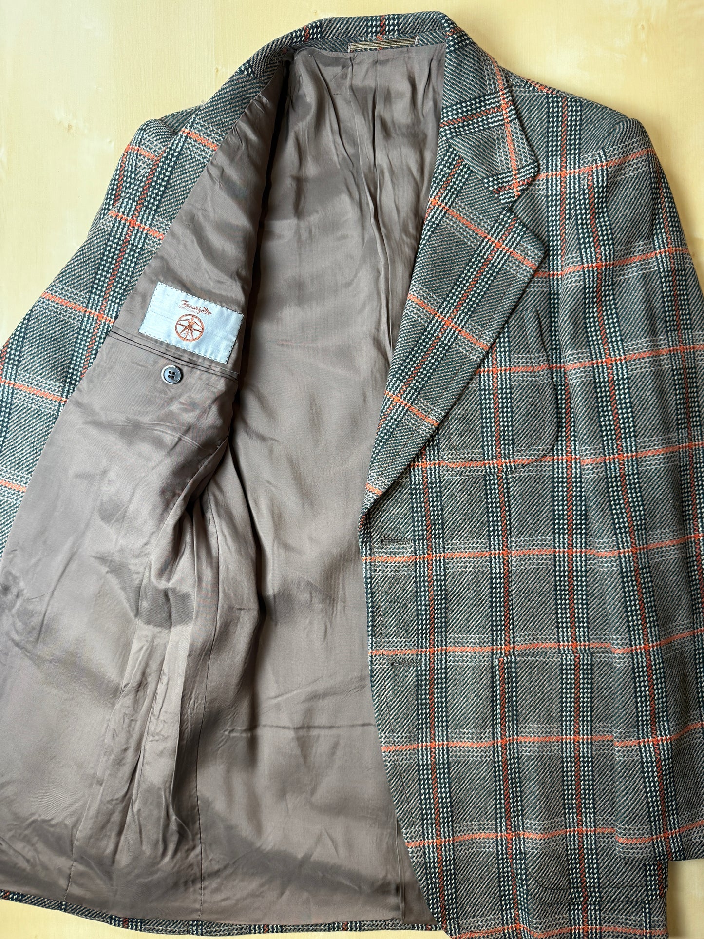 Giacca anni ‘70 Marzotto tweed a quadri verde arancio - tg. 42/44