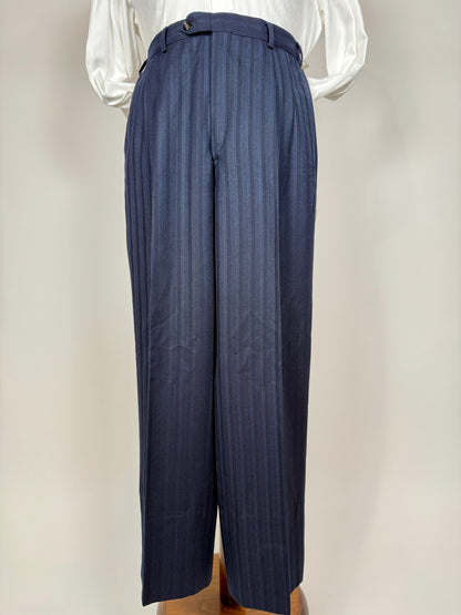 Pantaloni anni ‘70/‘80 lana pettinata blu righe - tg. 48/50