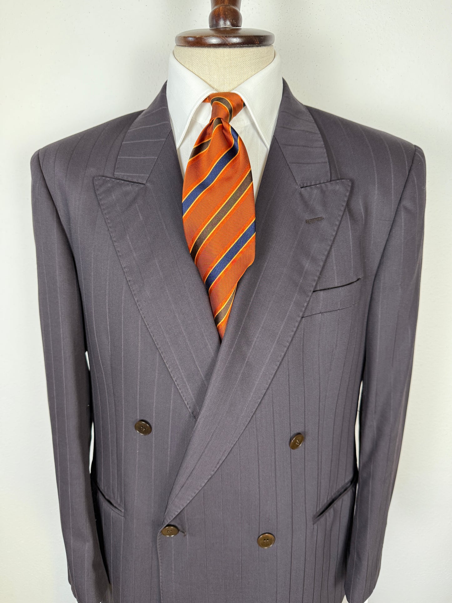 Completo doppiopetto gessato anni ‘80 marrone cacao - tg. 52