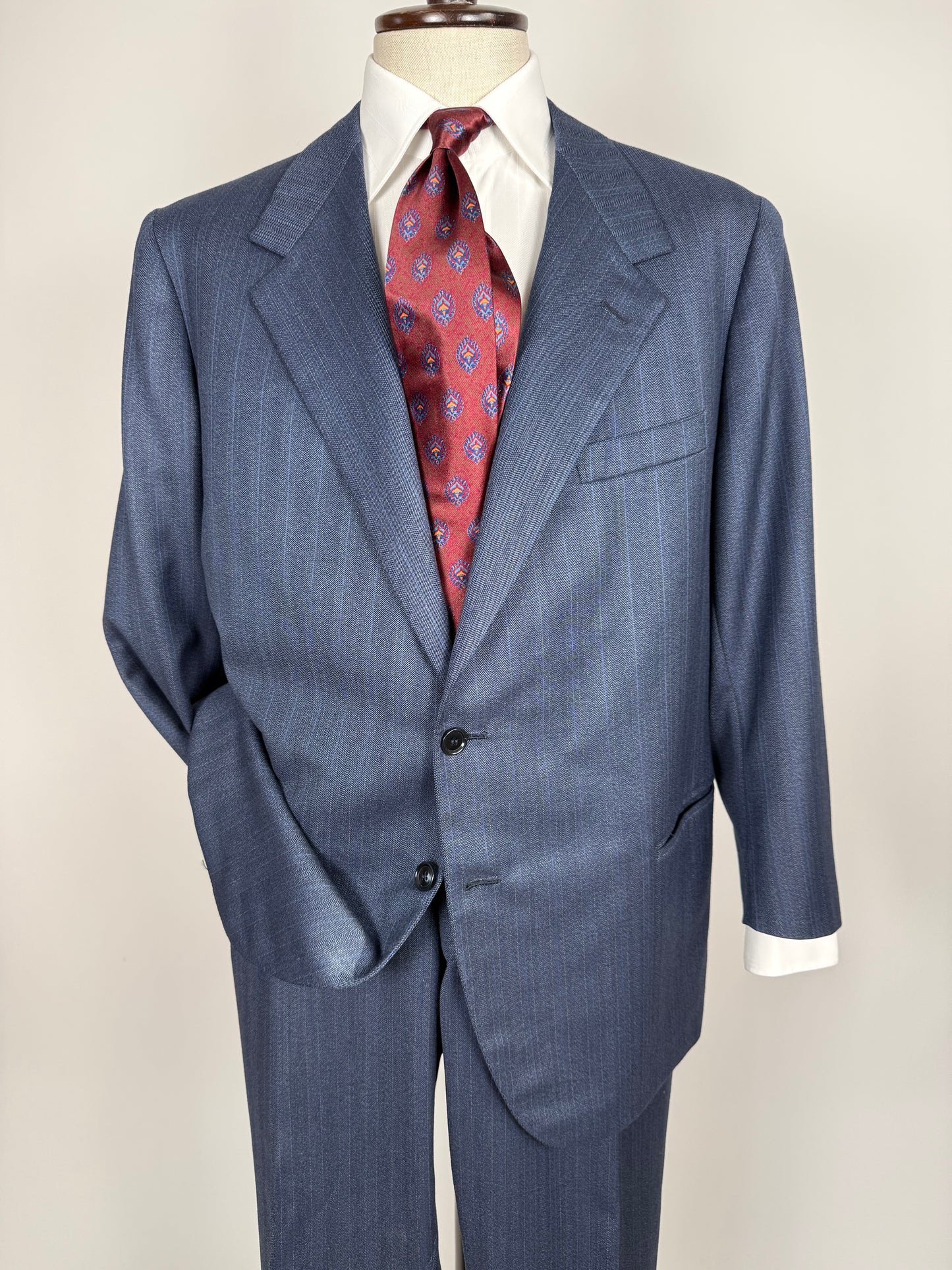 Completo sartoriale tessuto E. Zegna lana pettinata blu - tg. 54/56 drop basso