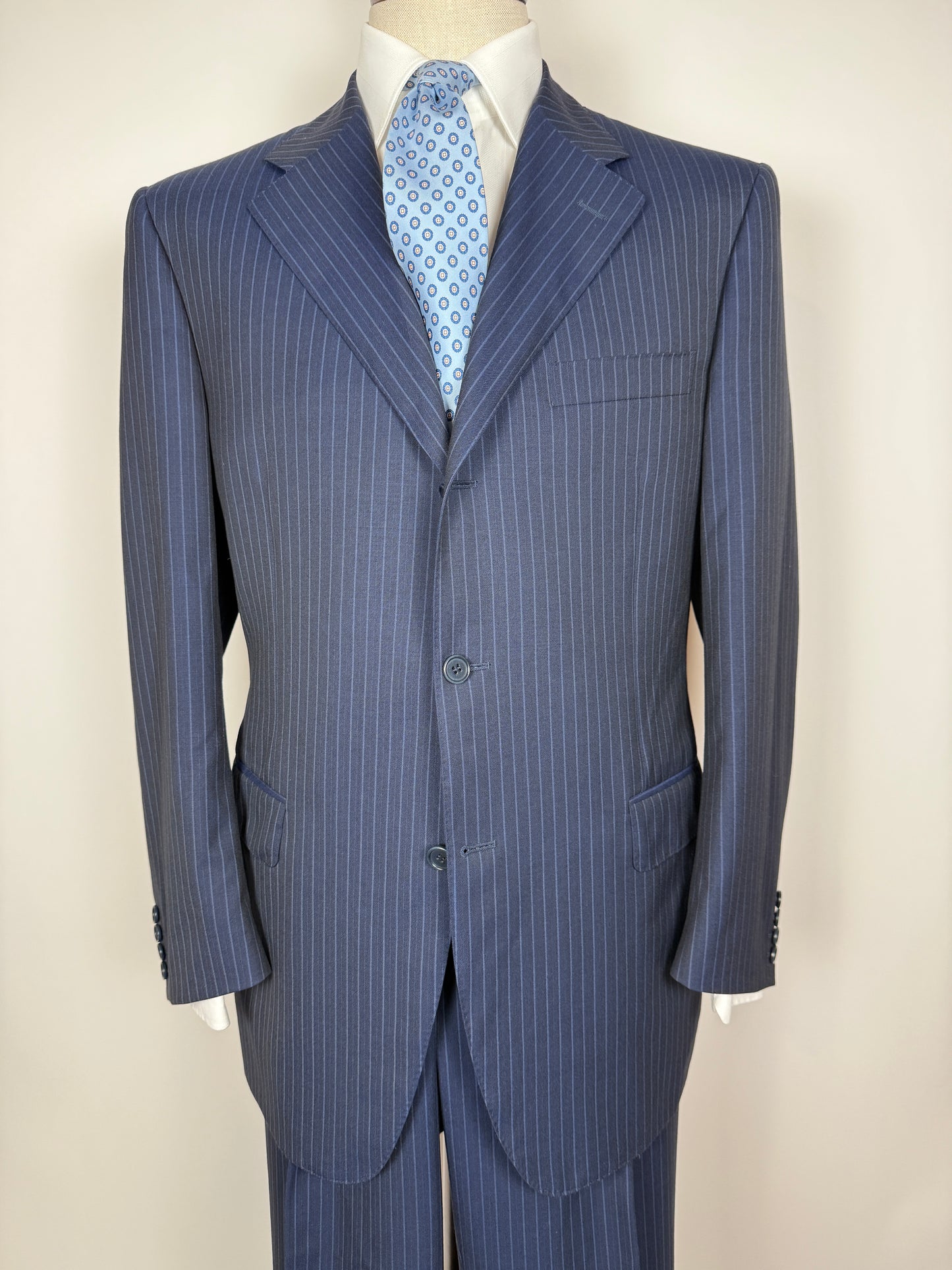 Completo Canali lana pettinata blu gessato - tg. 54