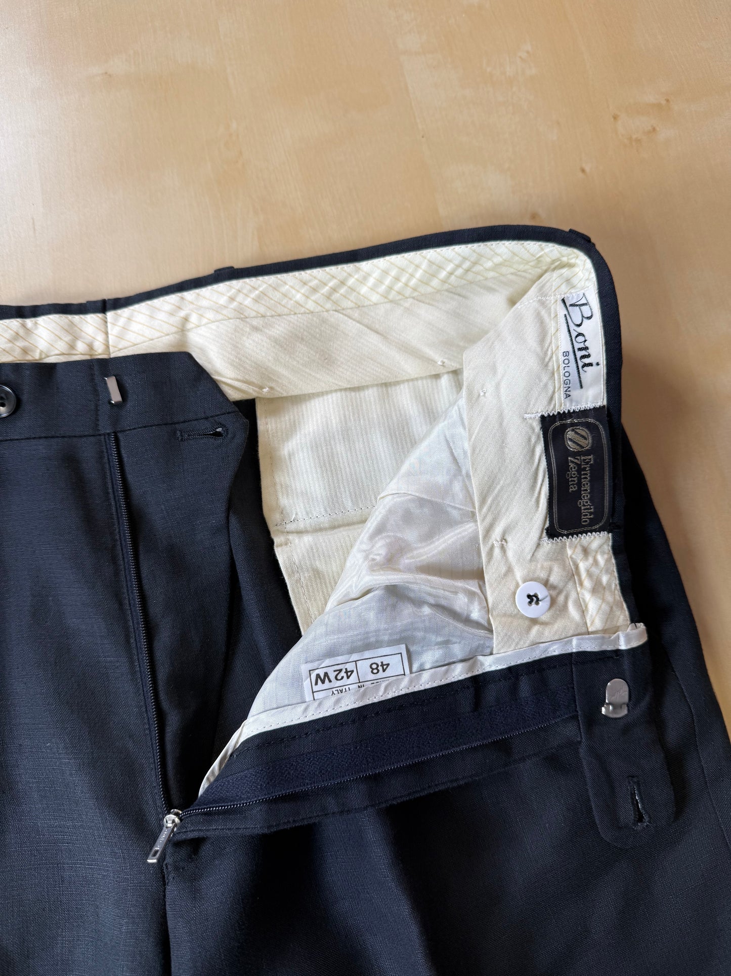 Pantaloni Ermenegildo Zegna anni '80 puro lino nero - tg. 48