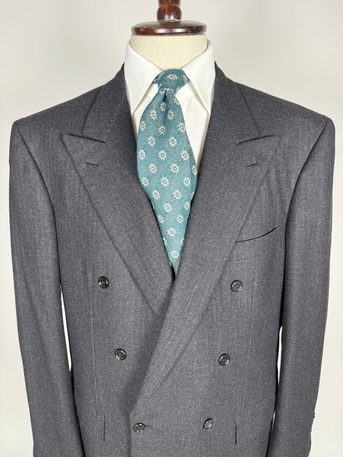 Completo Brioni doppiopetto anni '80 flanella antracite gessato - tg. 56