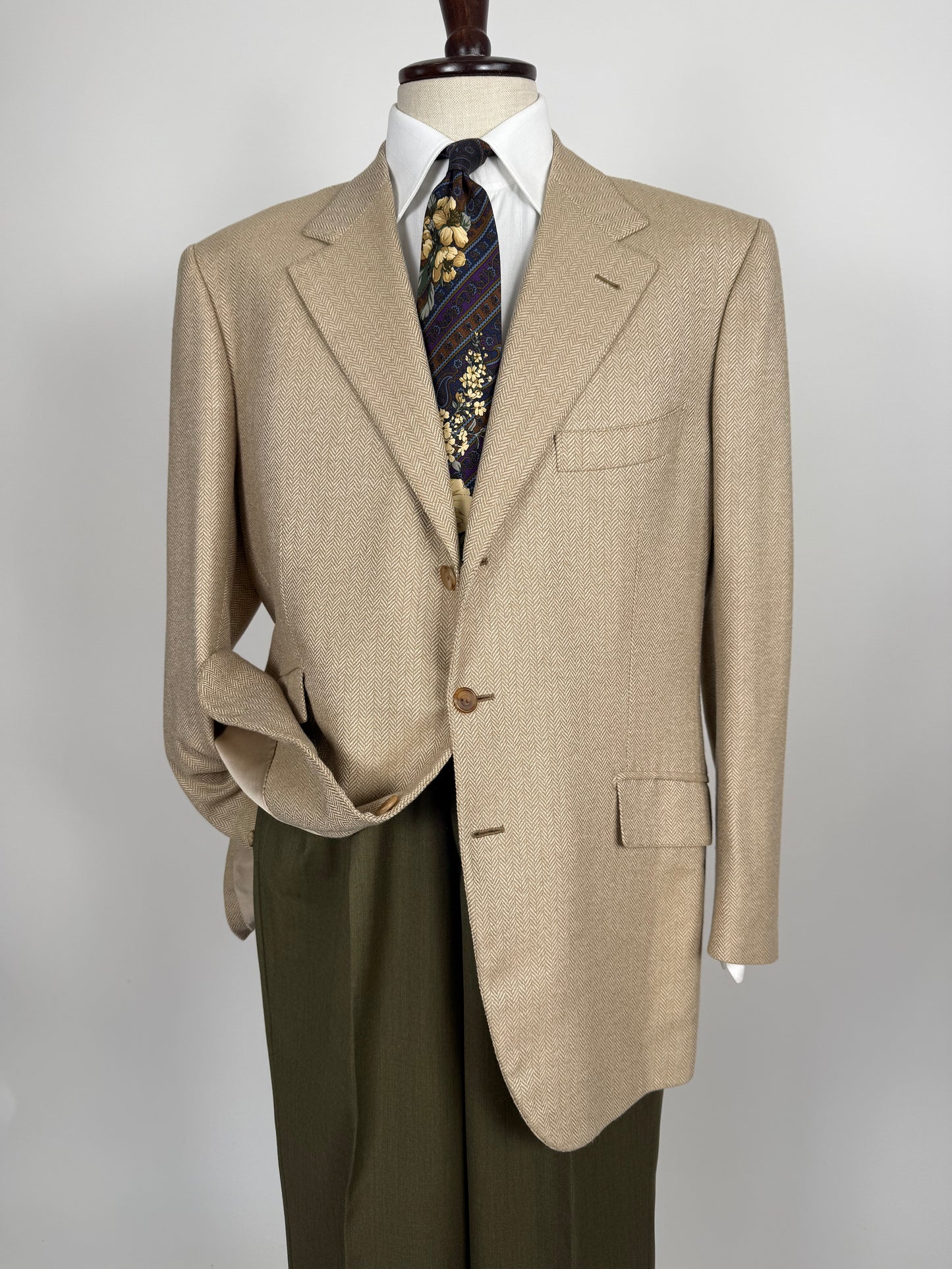 Giacca sartoriale herringbone lana e cashmere beige - tg. 54/56