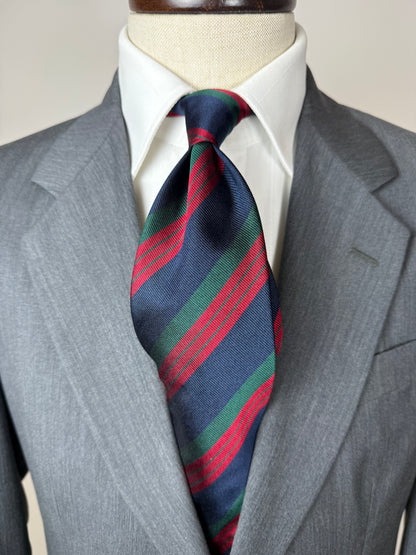 Cravatta regimental vintage navy verde e rosso