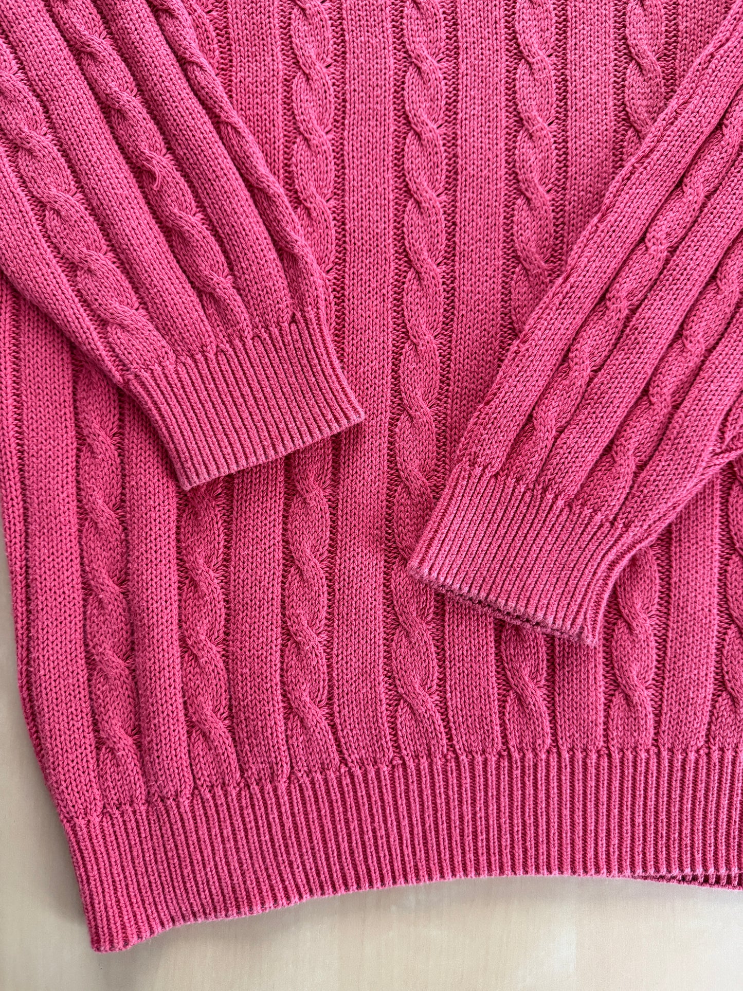 Pullover rosa corallo anni ‘80 100% cotone a trecce - tg. L/XL