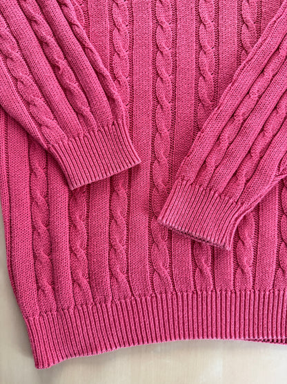 Pullover rosa corallo anni ‘80 100% cotone a trecce - tg. L/XL