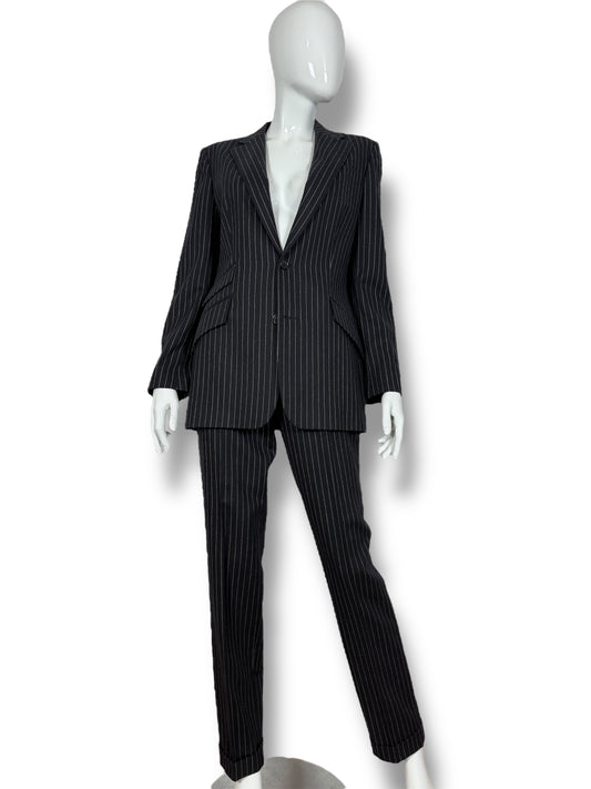 Tailleur Ralph Lauren gessato taglio maschile in lana e cashmere - tg. 40