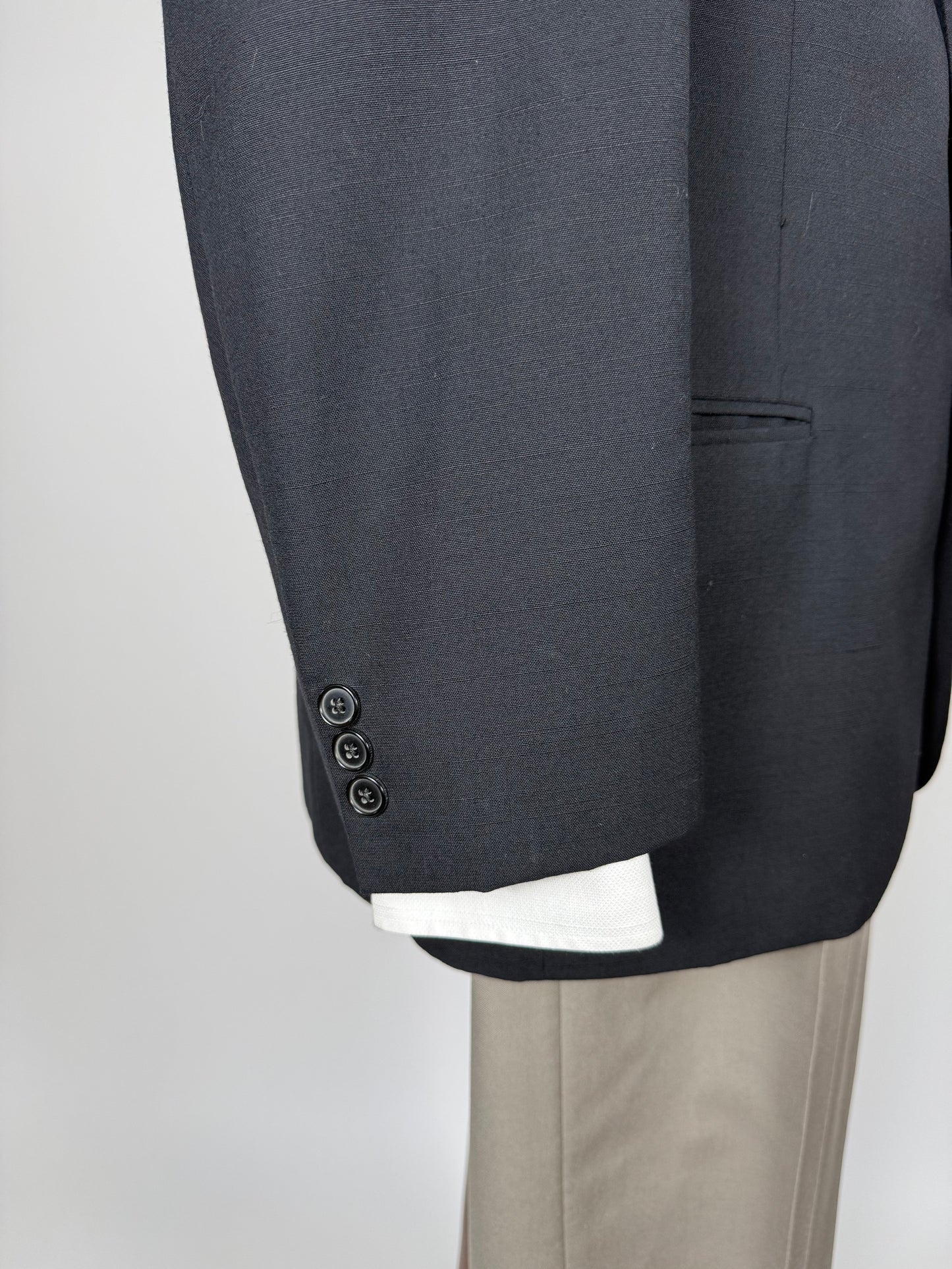 Giacca fresco lana blu mono bottone revers a lancia - tg. 50/52 corta
