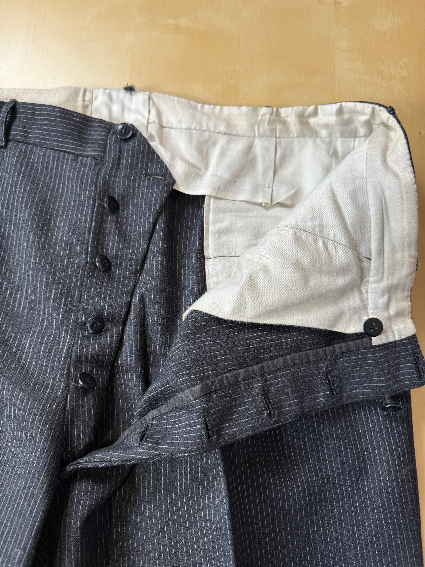 Completo 3 pezzi anni ‘60 sartoriale flanella antracite gessato - tg. 50