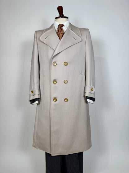 Cappotto doppiopetto anni ‘70 in twill di lana color avorio - tg. 46-48