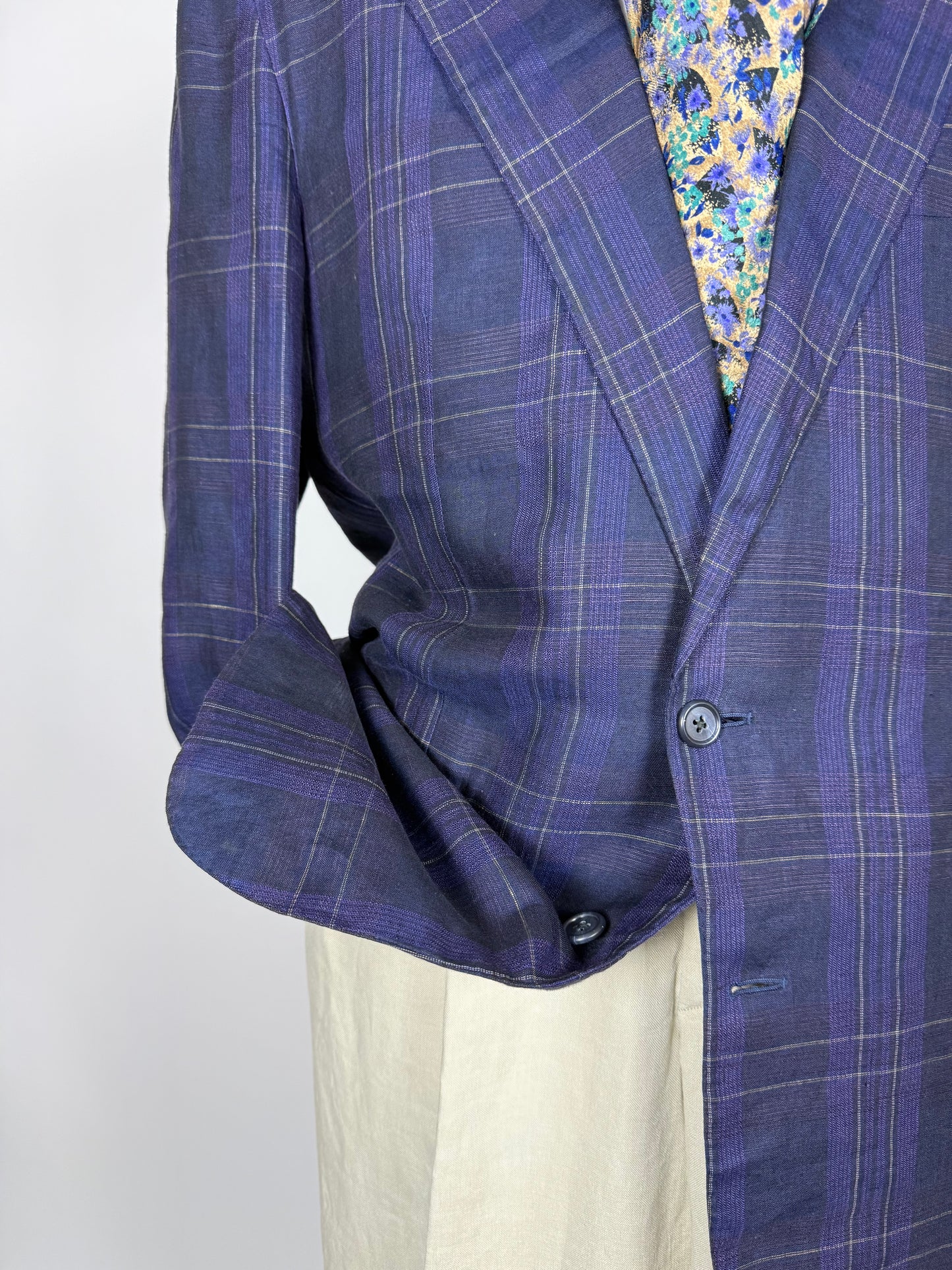 Giacca in lino tartan viola anni '80 - tg. 52