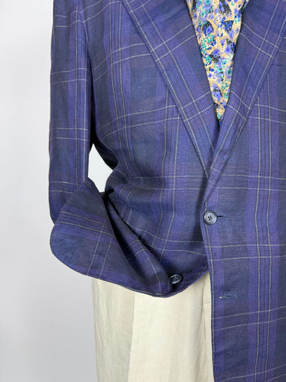 Giacca in lino tartan viola anni '80 - tg. 52
