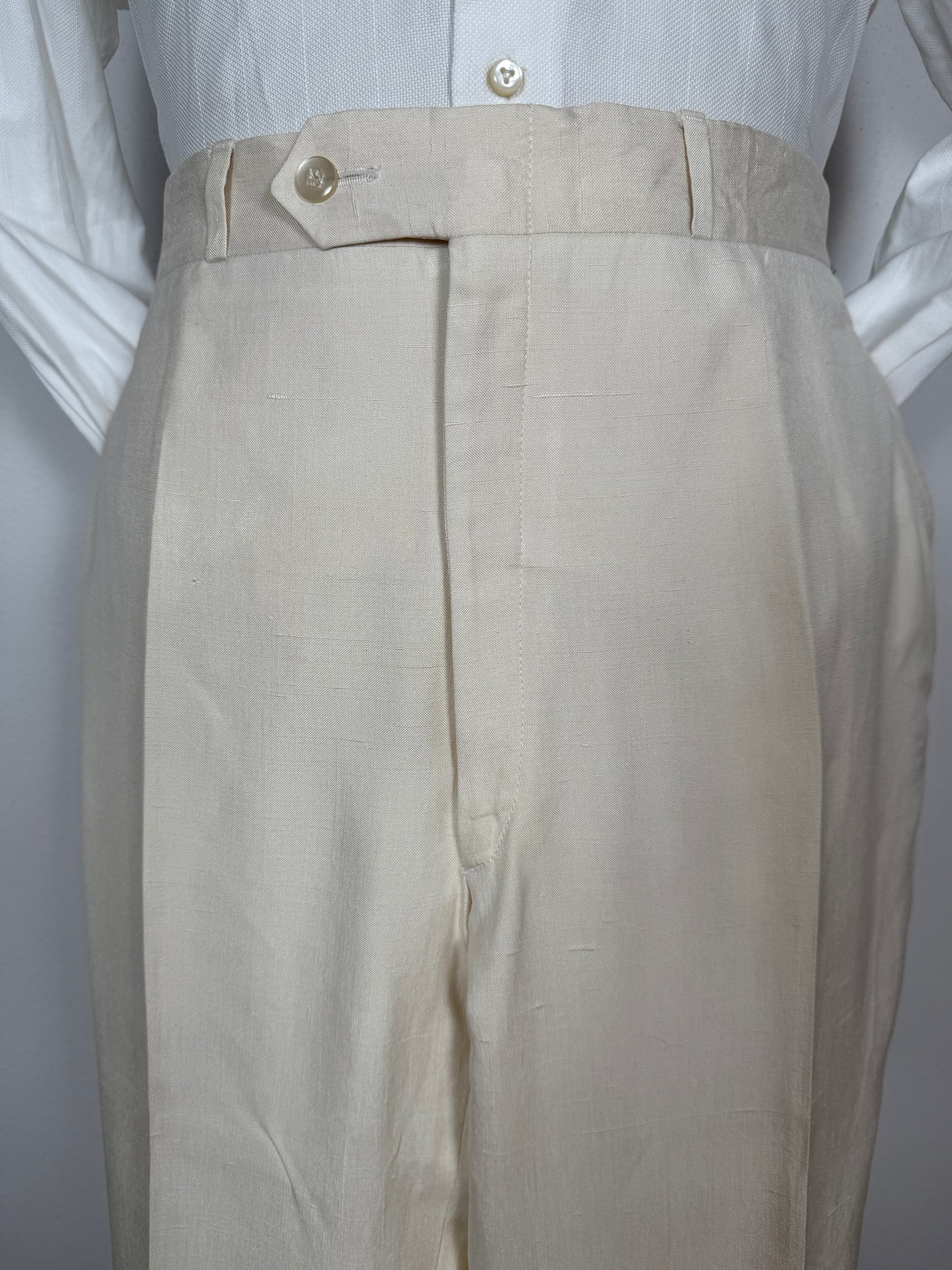Completo anni '70 su misura in pura seta shantung bianco avorio - tg. 50
