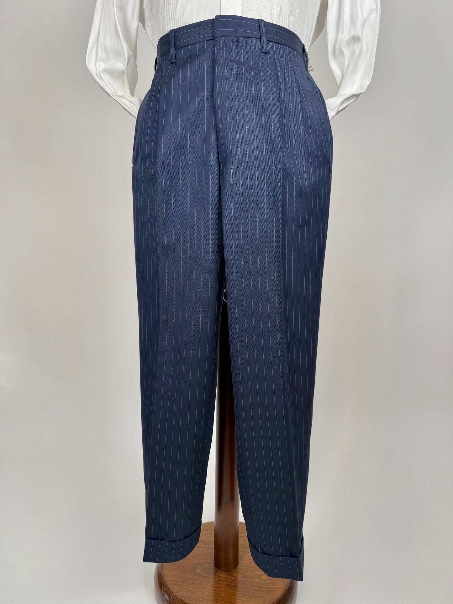Pantaloni sartoriali flanella pettinata lana e cashmere blu gessato - tg. 50/52