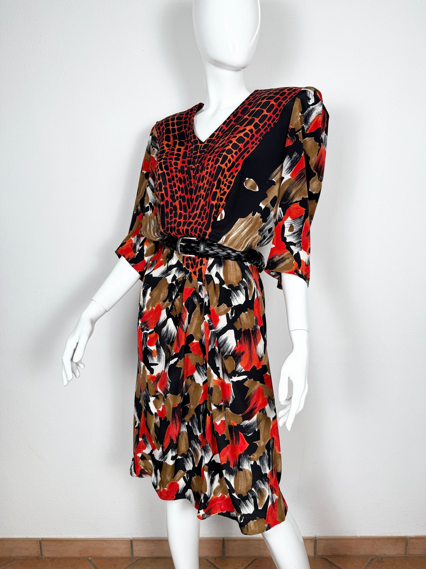 Abito anni ‘80 in pura seta animalier/astratto - tg. 42/44