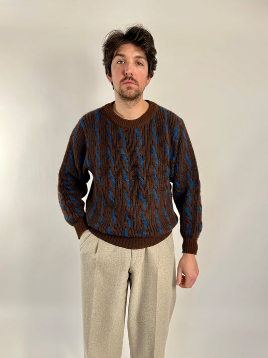 Maglione vintage a trecce in lana e mohair - L