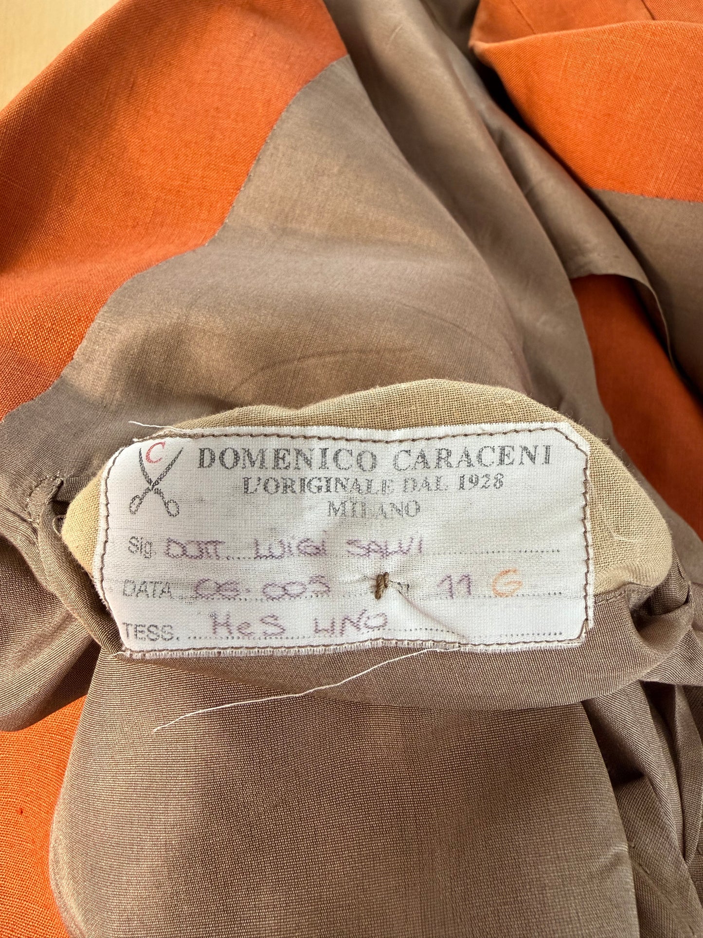 Giacca sartoriale D. Caraceni-Campagna lino irlandese arancio - tg. 50/52