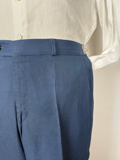Pantalone anni ‘70 in lino e viscosa blu cobalto - tg. 50