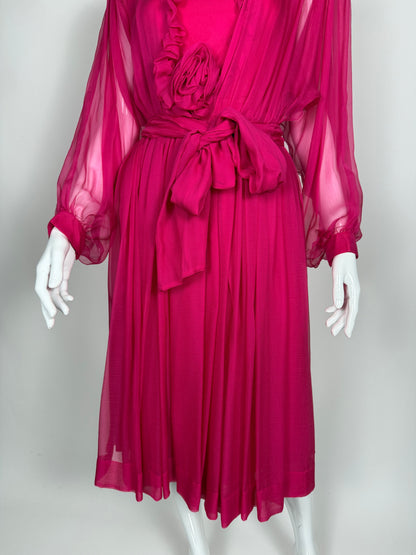 Abito sartoriale anni '80 in chiffon di seta - tg. 38 XS/S