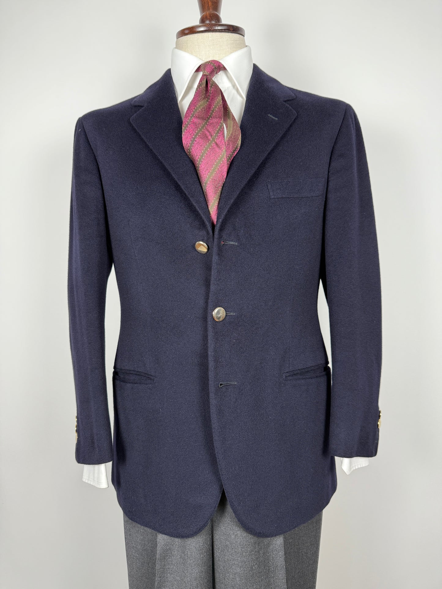 Navy blazer sartoriale anni ‘90 in panno lana e cashmere - tg. 48
