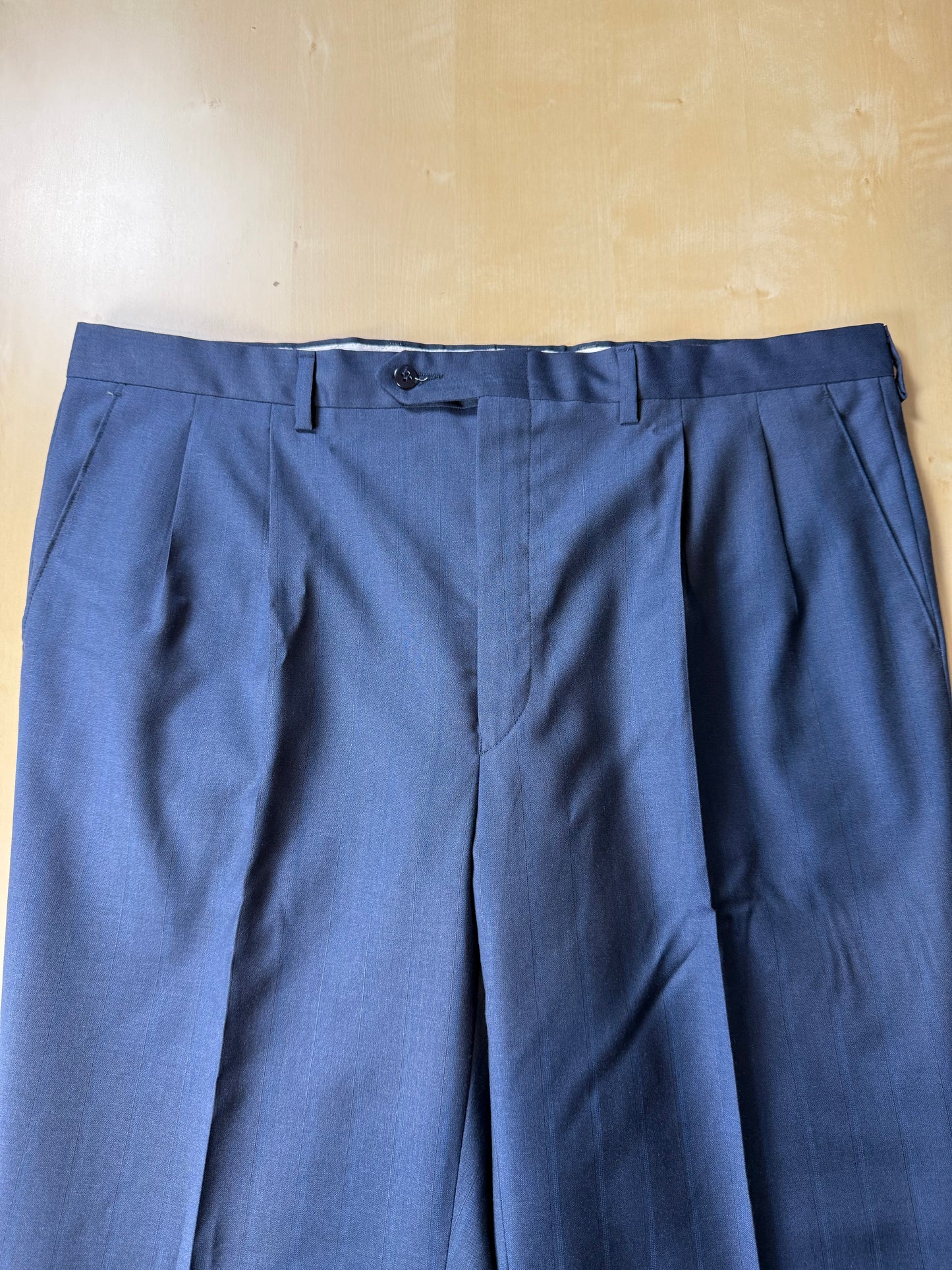 Pantaloni anni '80 fresco lana blu righe tono su tono - tg. 56