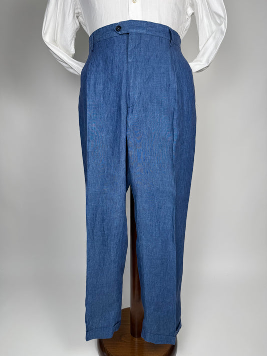 Pantaloni in puro lino blu elettrico - tg. 58