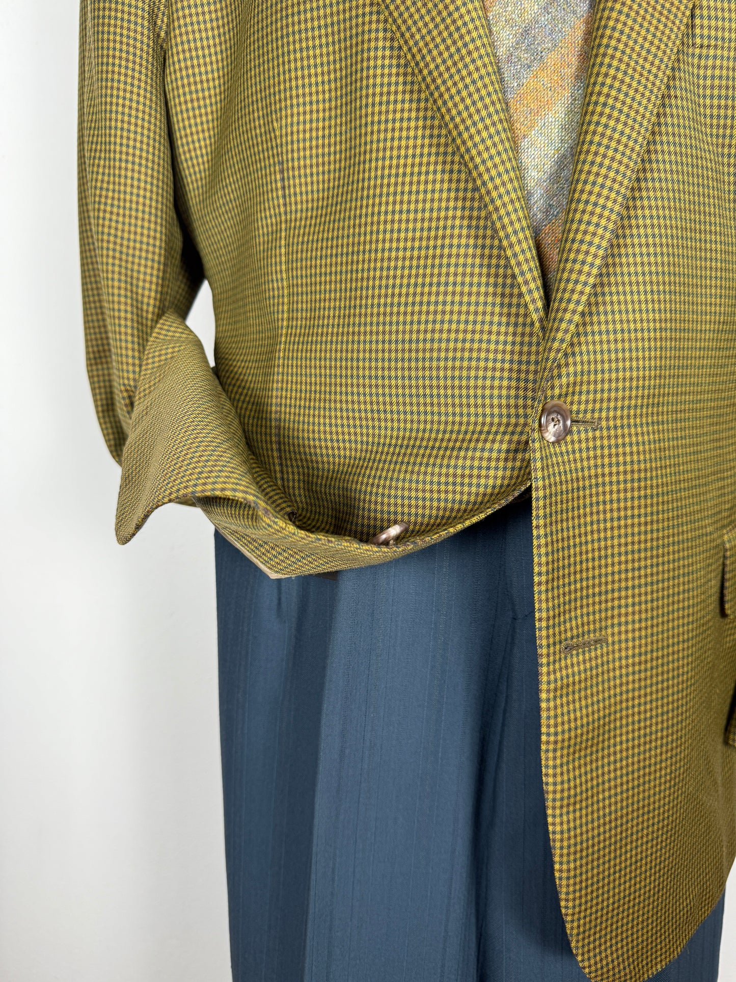 Giacca anni ‘80 flanella pied-de-poule verde - tg. 54