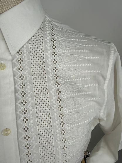 Camicia anni ‘70 con ricami traforati - XS/S collo 38