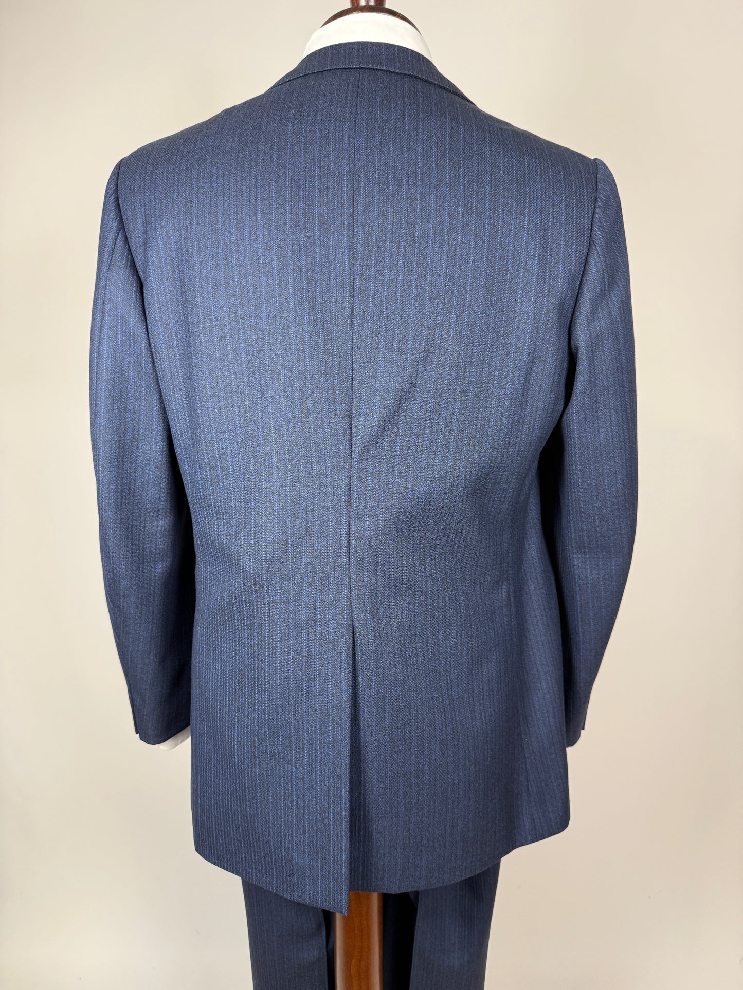 Completo anni ‘70 lana pettinata blu gessato - tg. 50