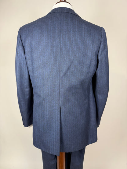 Completo anni ‘70 lana pettinata blu gessato - tg. 50
