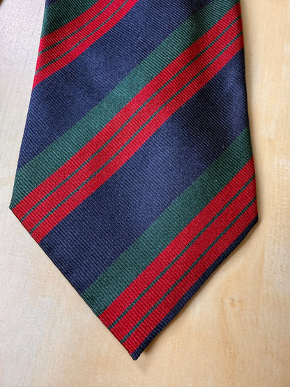 Cravatta regimental vintage navy verde e rosso