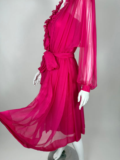 Abito sartoriale anni '80 in chiffon di seta - tg. 38 XS/S