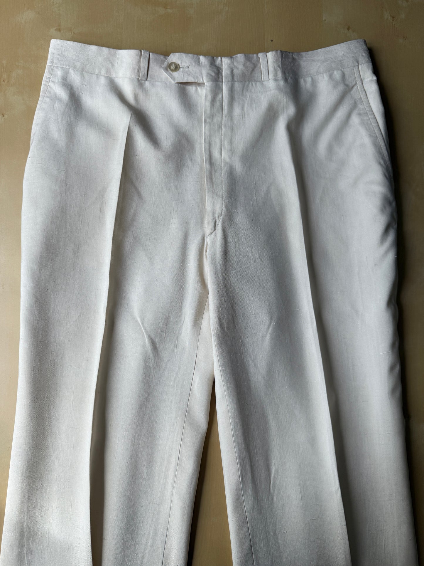 Completo anni '70 su misura in pura seta shantung bianco avorio - tg. 50