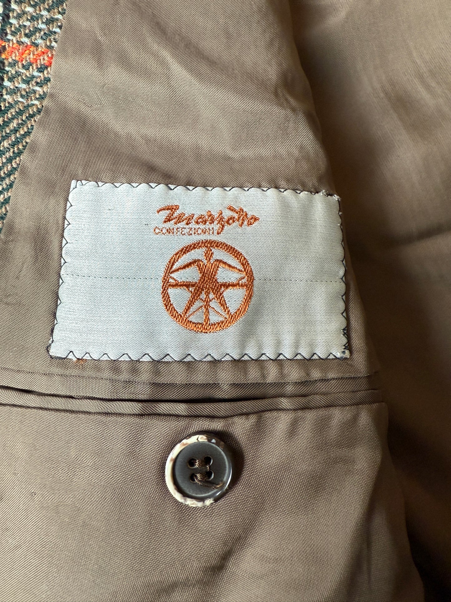 Giacca anni ‘70 Marzotto tweed a quadri verde arancio - tg. 42/44