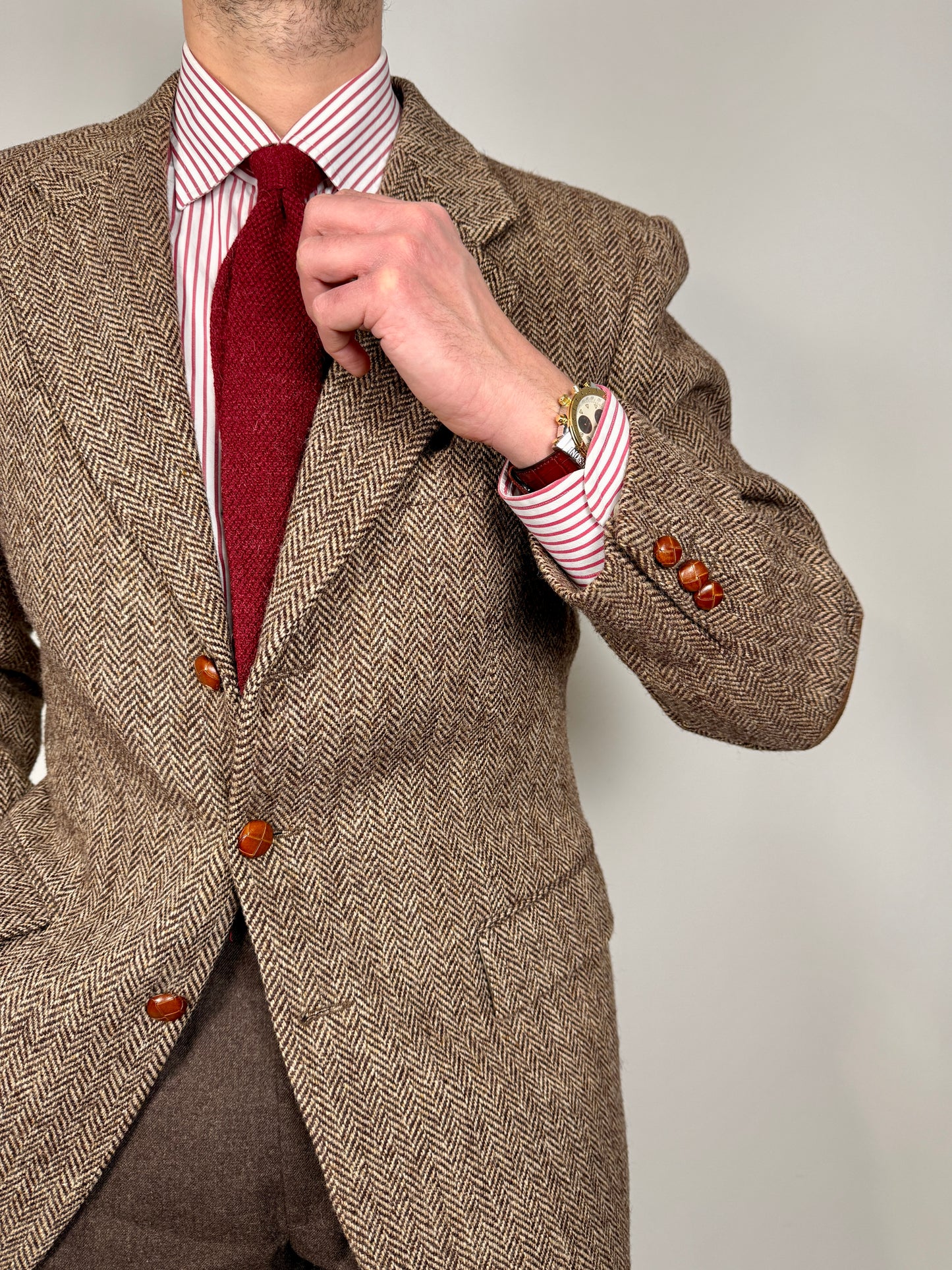 Giacca anni ‘90 in Harris Tweed marrone spigato - tg. 50