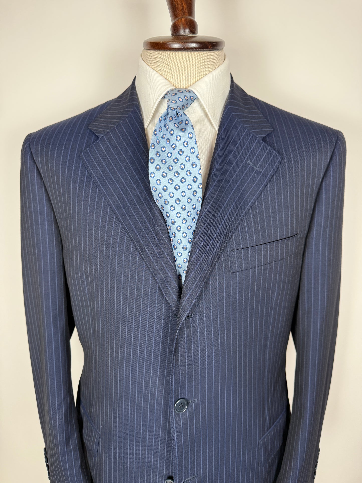 Completo Canali lana pettinata blu gessato - tg. 54