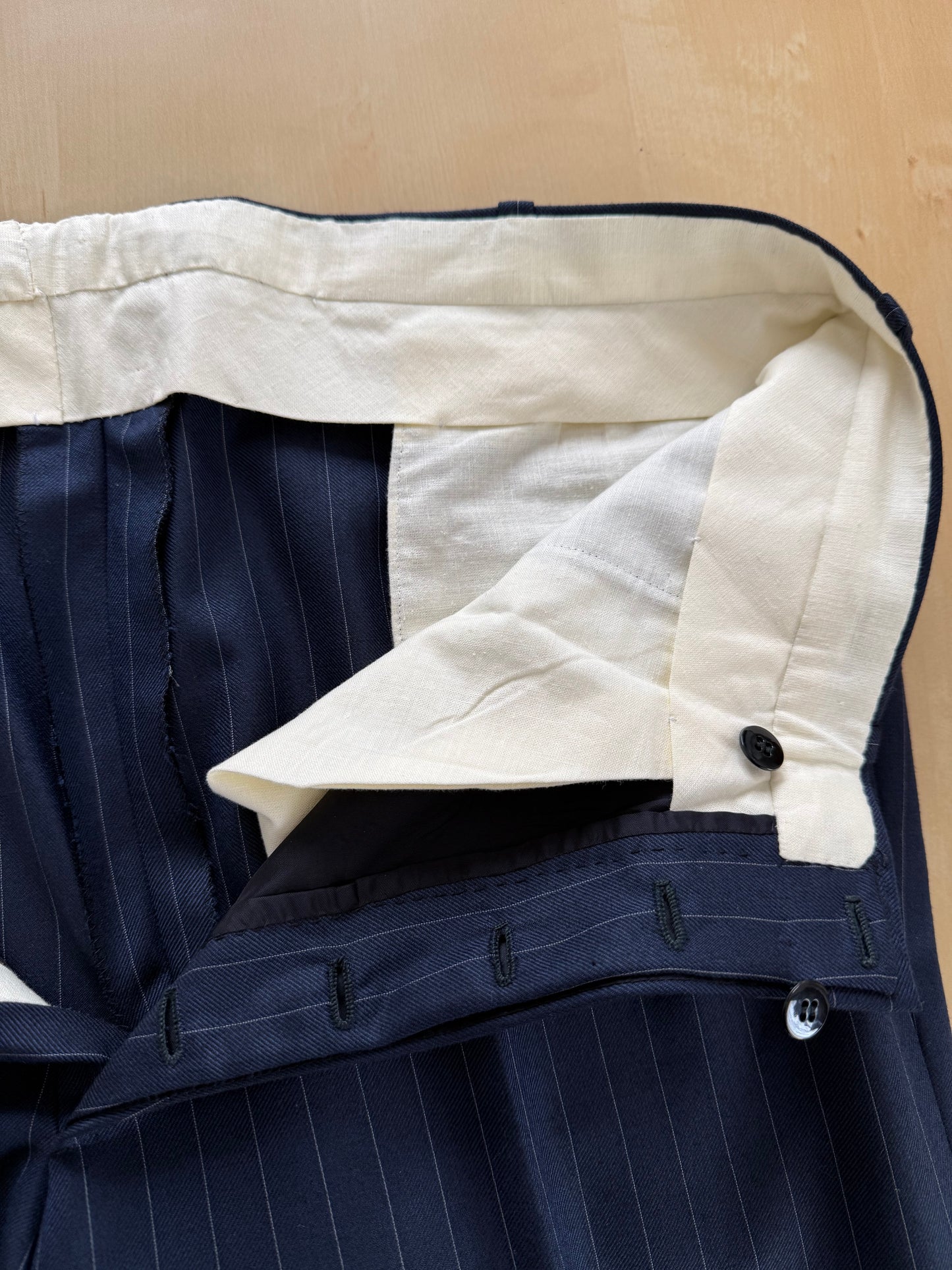 Pantaloni sartoriali flanella pettinata lana e cashmere blu gessato - tg. 50/52