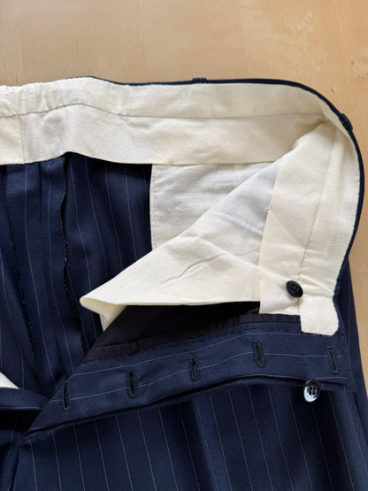 Pantaloni sartoriali flanella pettinata lana e cashmere blu gessato - tg. 50/52
